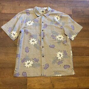 Pussers West Indies Purple Grey Silk Floral BUTTON UP SHIRT M Beach